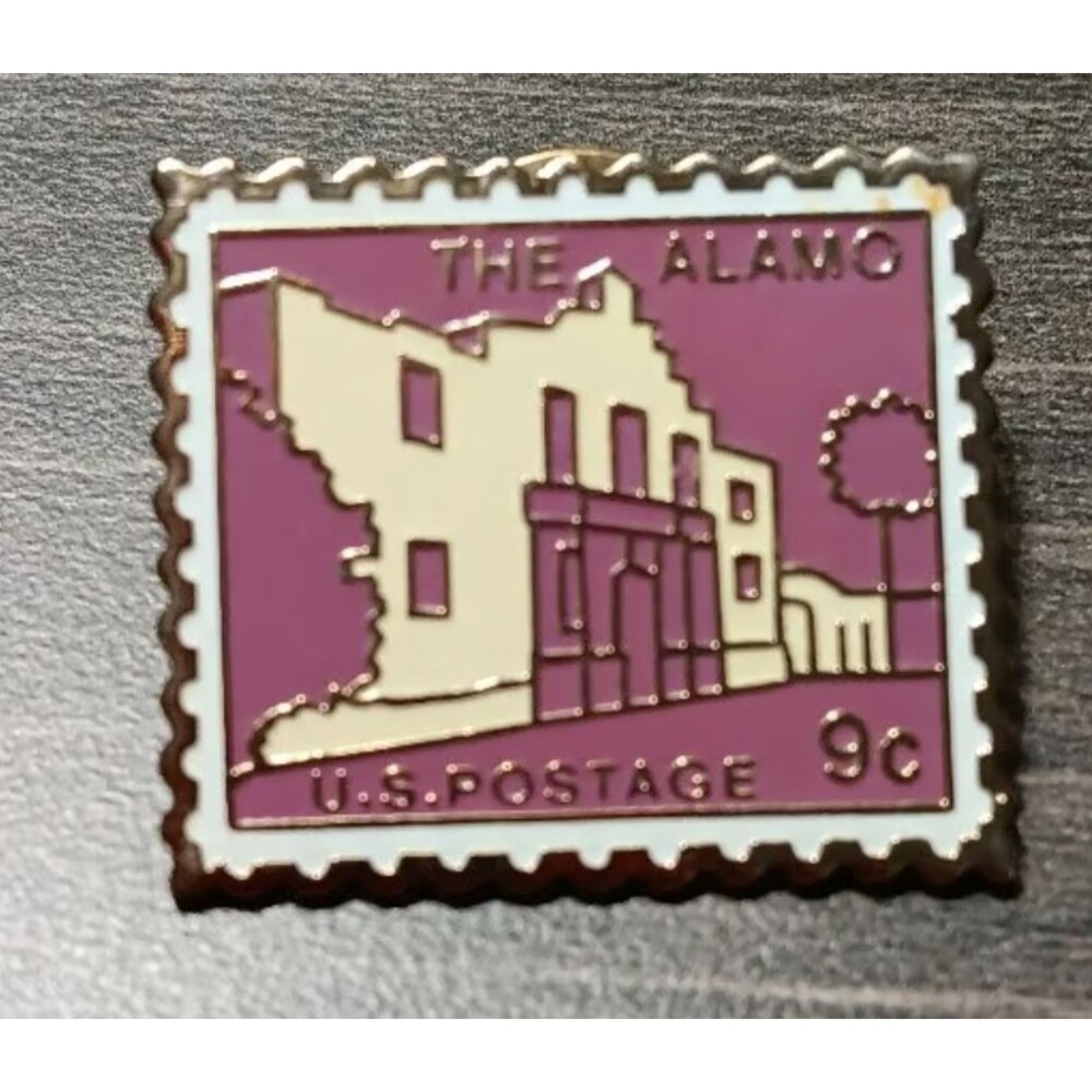 Rare Vintage The Alamo Steel 9 Cent Postage Stamp Lapel Pin